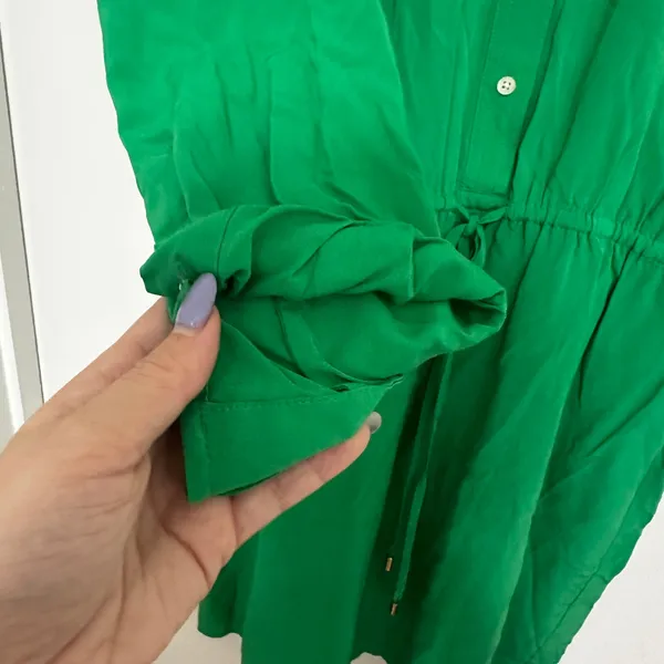 Lauren Ralph Lauren | Green Viscose Long Sleeve Button Front Shirt Dress, 8 - Image 7