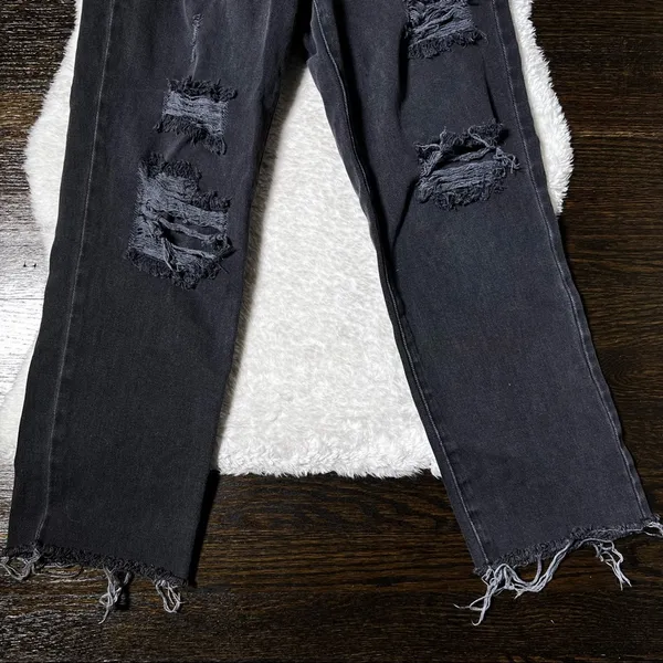 PacSun Black Distressed High Rise Straight Black Jeans - Image 5