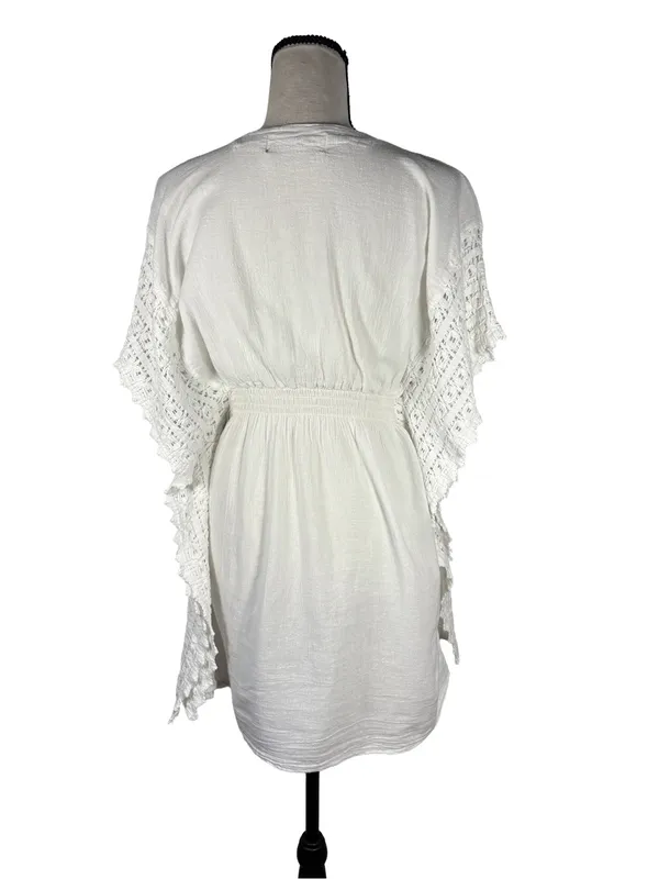 Sea Spice Resort White Crochet Sleeve Cover Up Tunic Dress Large - Image 3