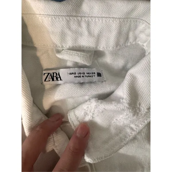 ZARA White Cropped Denim Jacket Women’s Size Small Button Front Jean Jacket - Image 6