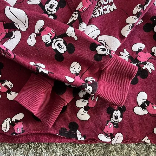 Disney Mickey Mouse Women’s Hoodie Cropped Burgundy Medium M Cotton Blend Casual - Image 5