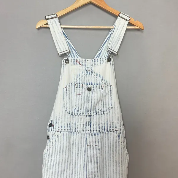 Faherty Overalls Topsail Railroad Stripe Faded Light‎ Wash Blue White Women XS - Image 7