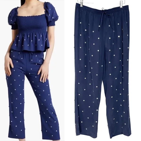 Hill House Pants Navy Jewl Jammie Sparkly Women Size Large Party‎ Embellished - Image 2
