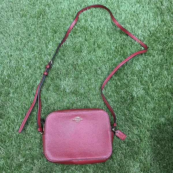 Coach Pebble Leather Shoulder‎ Bag Auth Red Medium Women - Image 14
