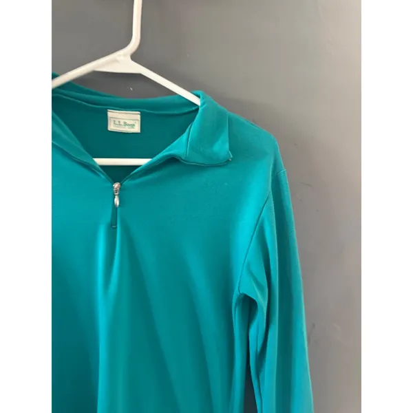 LL Bean Vintage 90s Teal‎ Green Quarter Zip Pullover Long Sleeve Knit Top Size M - Image 2