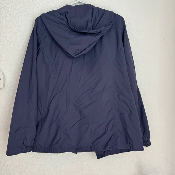 Eddie Bauer dark navy blue zip up rain jacket with hood women’s size L - Image 6
