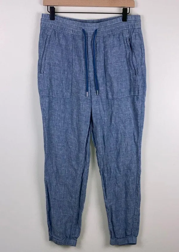 Athleta Retreat Linen Jogger Pants Womens Size 8 Blue Casual Pull On Lightweight - Image 3
