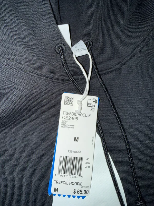 Adidas Trefoil Hoodie Size M Black - Image 3