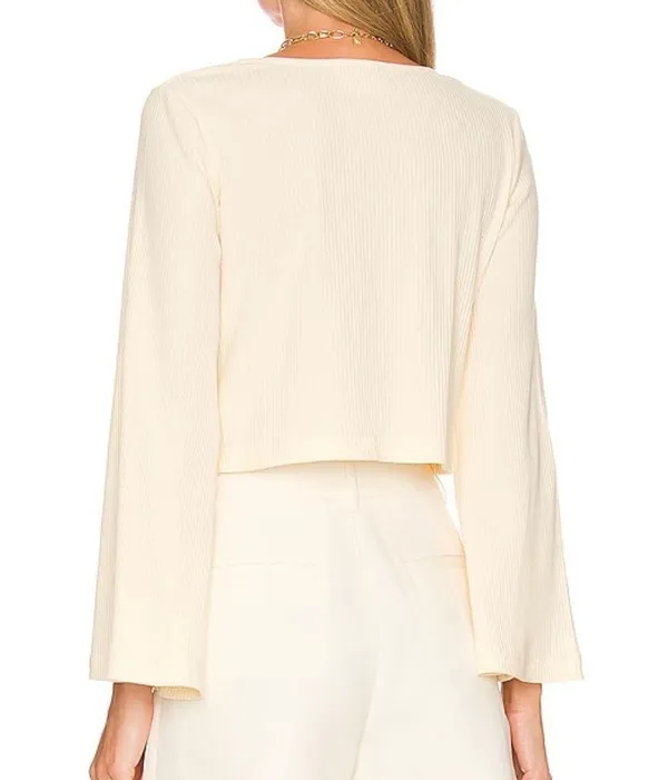 Callahan New Open Front Ring Bell Sleeve Ribbed Vera Top Creme - Image 3