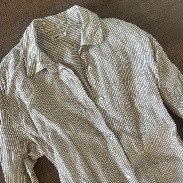 faherty beige striped 100% linen button down dress - Image 4