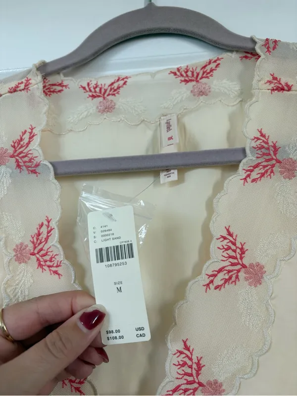 NWT Anthropologie LyreBird Silky Tie-Front Top Ecru Size Medium - Image 5