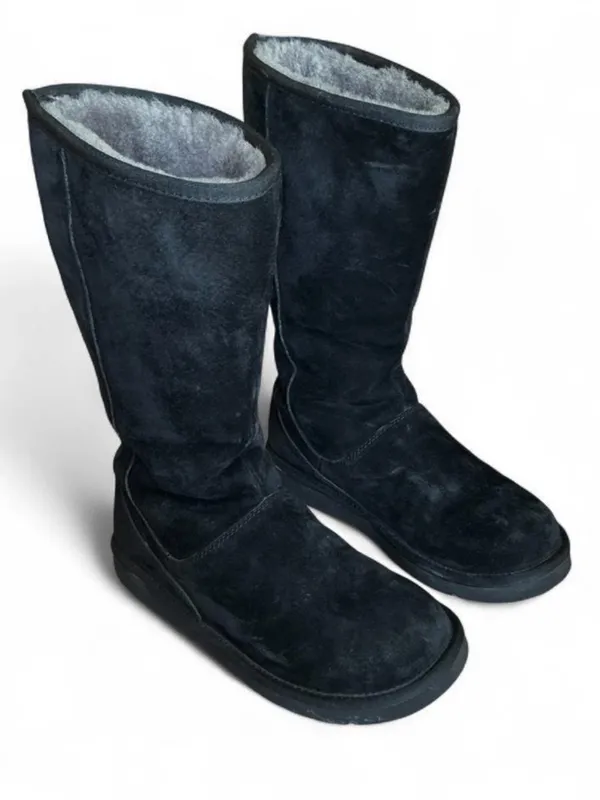 UGG Knightsbridge Leather Tall Boot Back Zip Shearling Lined Women 7M Black - Image 2