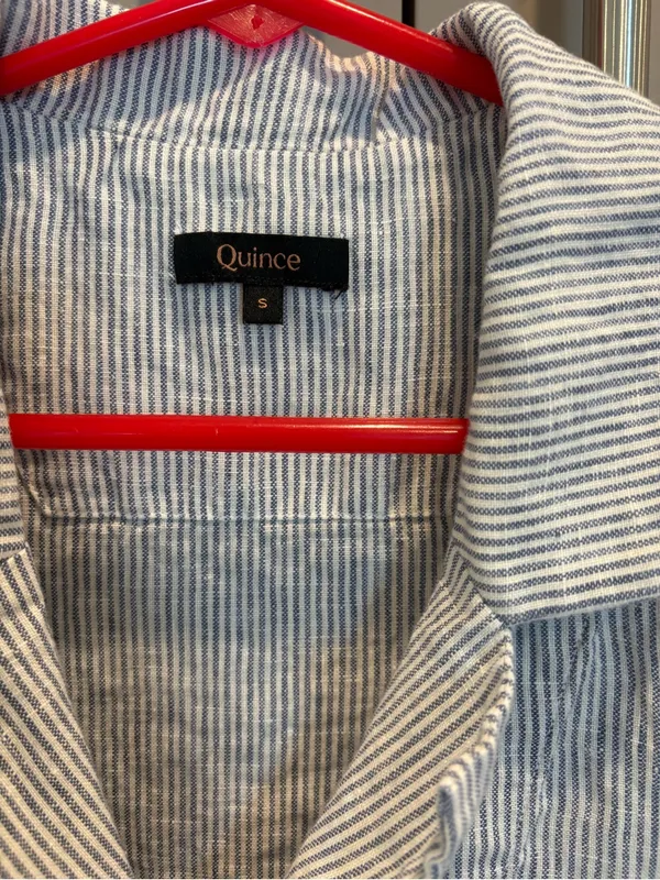 Quince 100% European Linen Blue Pinstripe Short Sleeve Button Up Shirt - small - Image 3