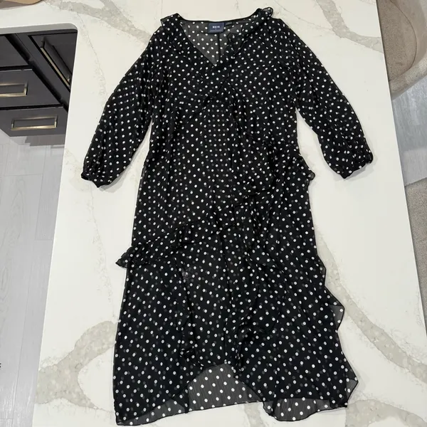 Maeve by Anthropologie Sheer PolkaDot Ruffle Midi Dress Womens Small Black/White - Image 4
