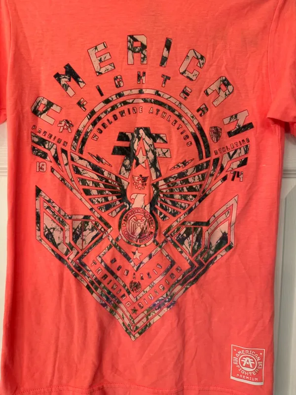 American Fighter Coral Pink Women’s Short Sleeve Graphic Tee Size XS - Image 4