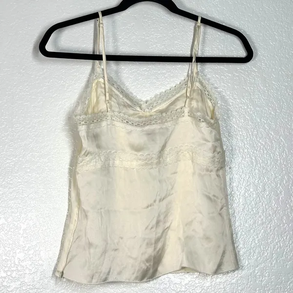 Y2K 2000's Vintage S 100% Silk Cami Lace Top Cream renaissance romantic tank - Image 4