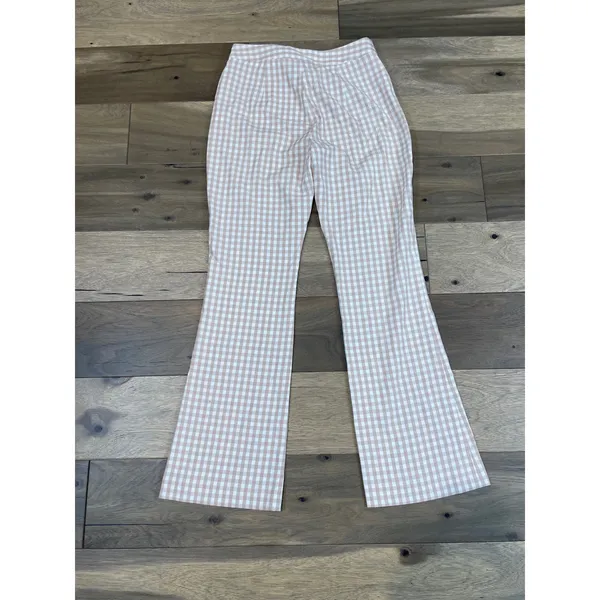 Alex Marie Pants Size 4 White Pink Gingham Lightweight Flare Leg Side Zip - Image 10