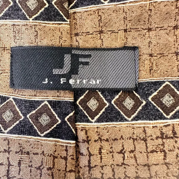 J Ferrar Vintage Silk Tie Men's Brown Geometrics Office Elegant Necktie Classic - Image 7