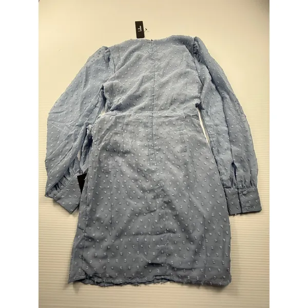 Lulus Light Blue Swiss Dot‎ Long Sleeve Wrap Mini Dress XXS New With Tags - Image 5