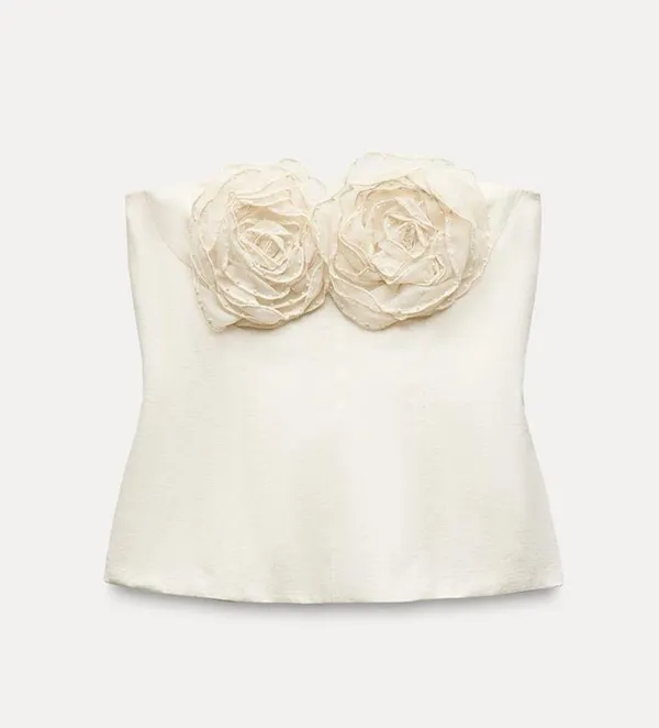 ZARA Elegant Cream Floral Bustier Top - Image 6