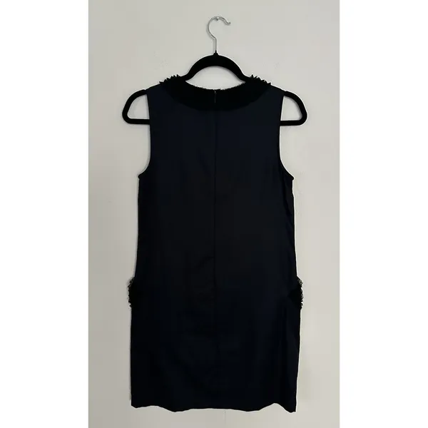 Ann Taylor Loft Size 4 Black Shift Dress Pocket Ruffle Trim Career Cocktail EUC - Image 5