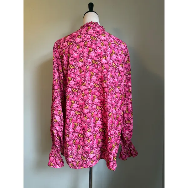 Pink Floral Tie Neck Ruffle Blouse Long Sleeve Top XL fairy boho whimsi dainty - Image 4