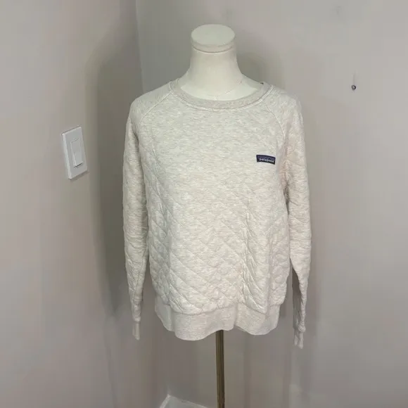 Patagonia Womens Organic Cotton Quilt Crewneck Sweatshirt Oatmeal Heather Large - Image 2