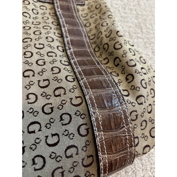 Guess Tote Bag Womens Large Brown‎ Monogram Canvas Croc Embossed Y2K Style - Image 4