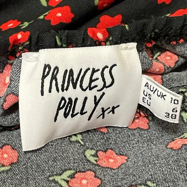 Princess Polly Black Red Floral Sleeveless Tie Slit Cami Midi Slip Dress Size 6 - Image 4