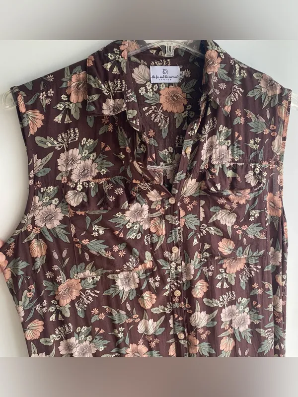 The Fox and The Mermaid mixed floral print sleeveless midi shirt dress india L - Image 2