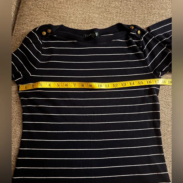Ralph Lauren Vintage 100% Cotton Navy White Striped Long Sleeve Top Sz Medium - Image 8