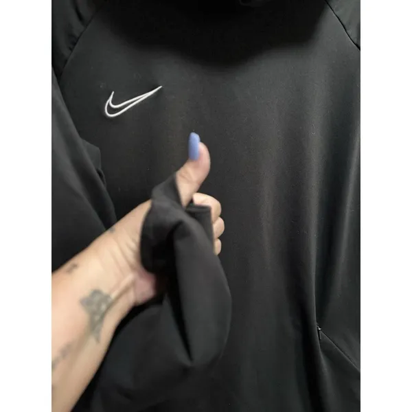 Nike Active Athletic Top Black Long Sleeve Logo Hood Thumb Holes Sz See Measures - Image 2