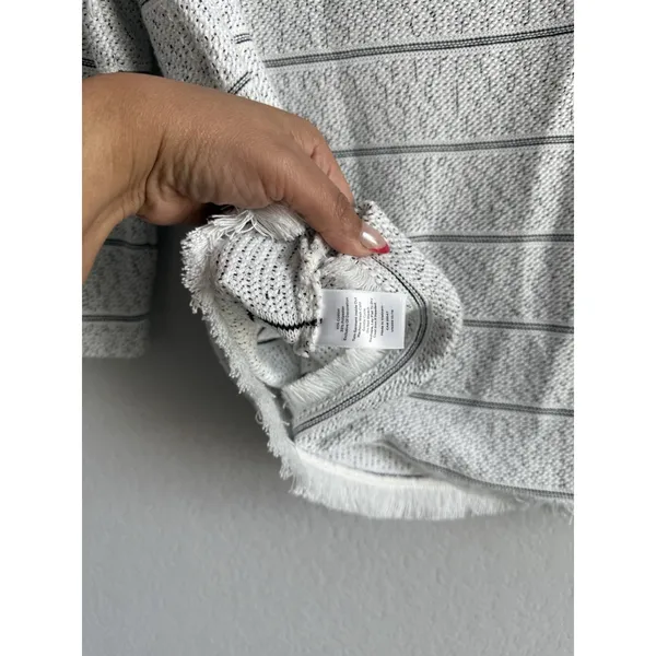 Talbots Women's Size Large 3/4 Sleeve Fringe Hem Sweater Top White Black Stripes - Image 10