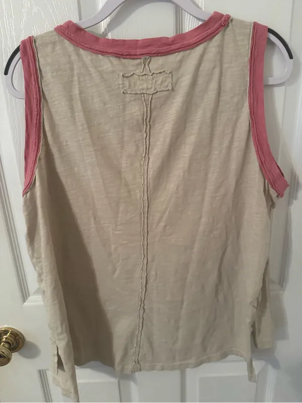Women's Cream Tank Top with Pink Trim and Floral Applique - Image 3