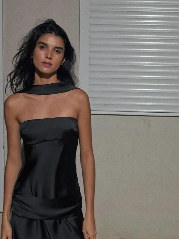 ZARA Satin Black Scarf Dress - Image 2