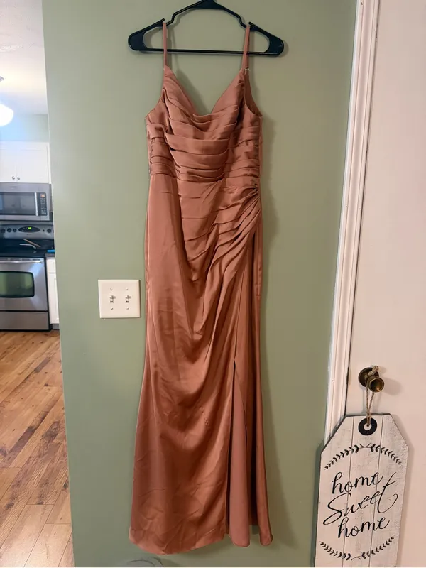 Azazie Deanda Dress Stetch Satin Bronzer - Image 9