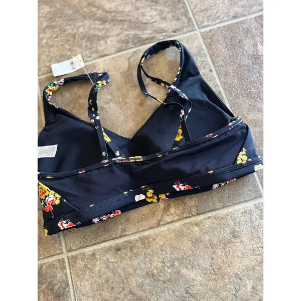 Offline By Aerie Goals Plunge Sports Bra True Black Floral Size Medium - Image 7