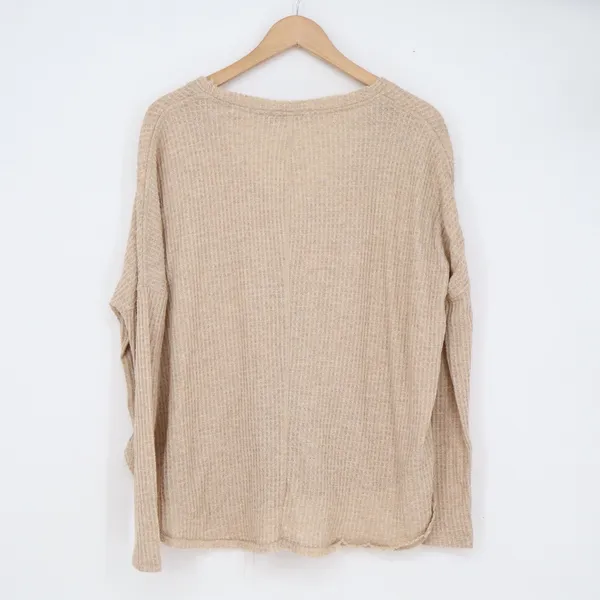 Out From Under Urban Outfitters Waffle Knit Cardigan Beige XS Oversized Thermal - Image 5
