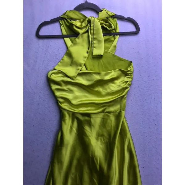 Simon Miller Maxi Dress Womens Size 4 Lime Green Satin Crisscross Neck Gown - Image 6