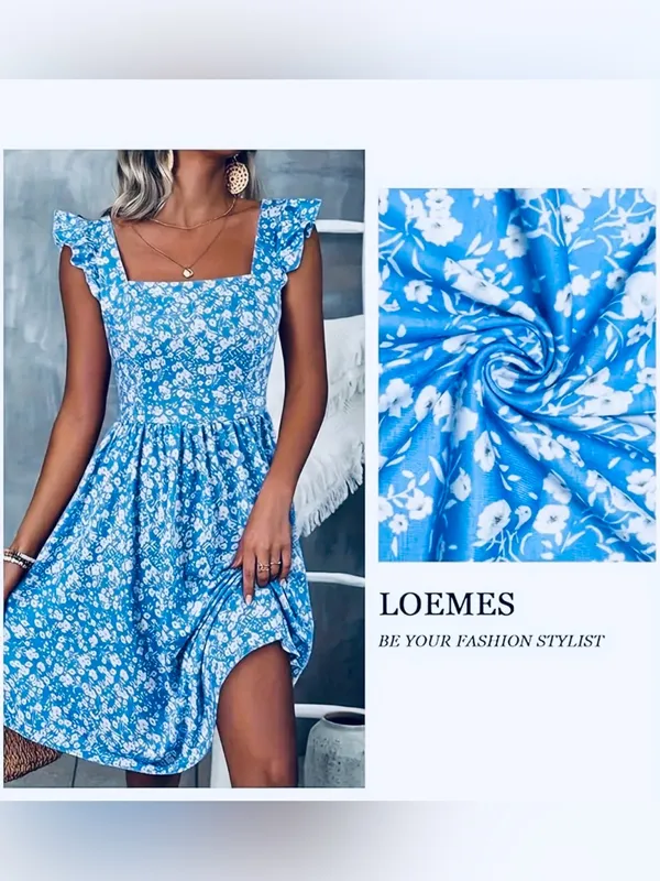 Loemes Dress, Summer Cute Floral Flowy Knee Length Sundressses Beach Size S - Image 2