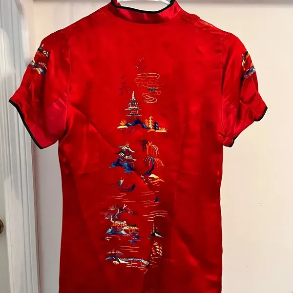 Satin Japanese Embroidered Blouse - Image 9