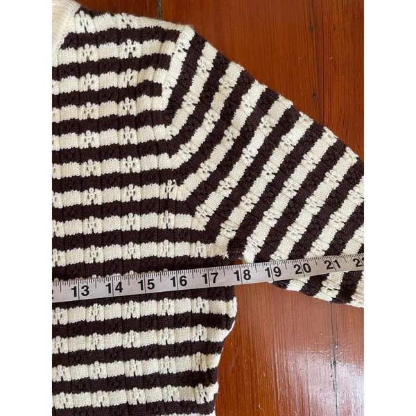 Bohme NWT Striped Crochet Trim Sweater Womens Medium Brown Cream - Image 11
