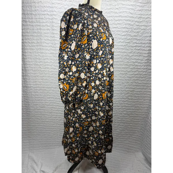 Universal Thread Navy Floral Smocked Midi Dress Long Sleeve Ruffle Neck Large - Image 2