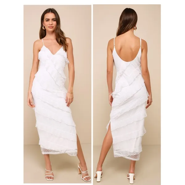 Lulus More Than Gorgeous White Mesh Ruffled Swiss Dot Midi Dress Size Small NWT - Image 2