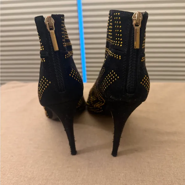 Thalia Sodi Black and Sparkling Gold beaded throughout Heeled Booties! - Image 3