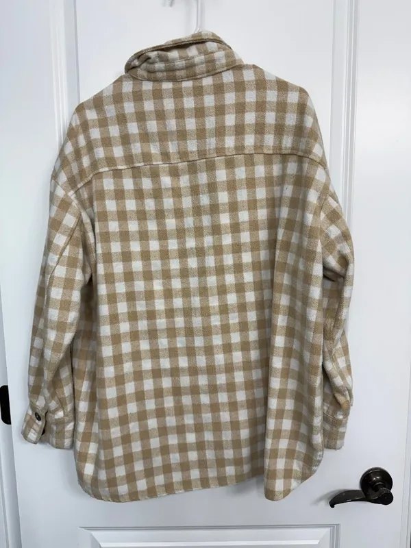 She + Sky Tan Cream Plaid Wool-Blend Shacket Size M - Image 6