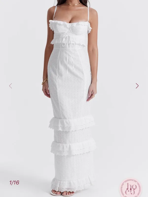 House Of CB Eva White Lace Eyelet Dress Large *hemmed / altered - Image 7