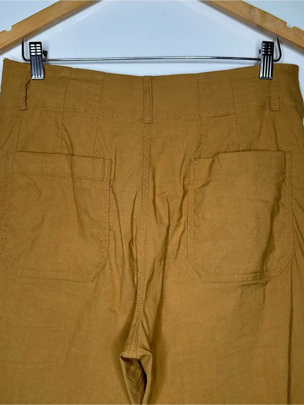 Maeve Anthropologie The Colette Linen Blend Cropped Wide Leg Pants Mustard 29 - Image 9