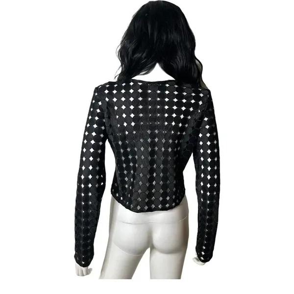 ALEXIS Black Geometric Circle Cut Out Crop Top Size L Avant Garde See Through - Image 2