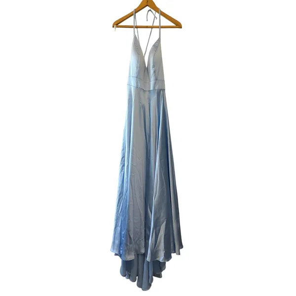 Mac Duggal Powder Blue Satin High Slit Gown Size 8 Evening‎ Dress - Image 3